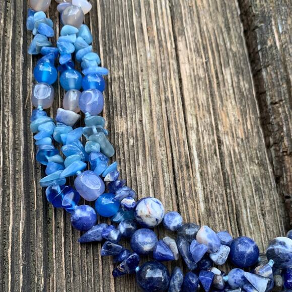 Blue And Taupe Multi Strand Necklace - Picture 4 of 5